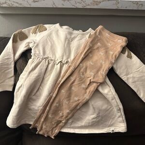 Cream and Tan Toddler Long Sleeve/Pant with Bows-NWT Size 3t